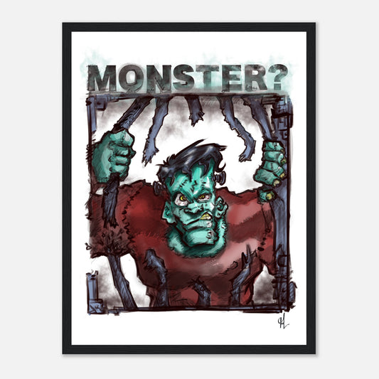 Classic Semi-Glossy Paper Wooden Framed Poster | Monsters Series | Frankenstein! - Matou Canaille