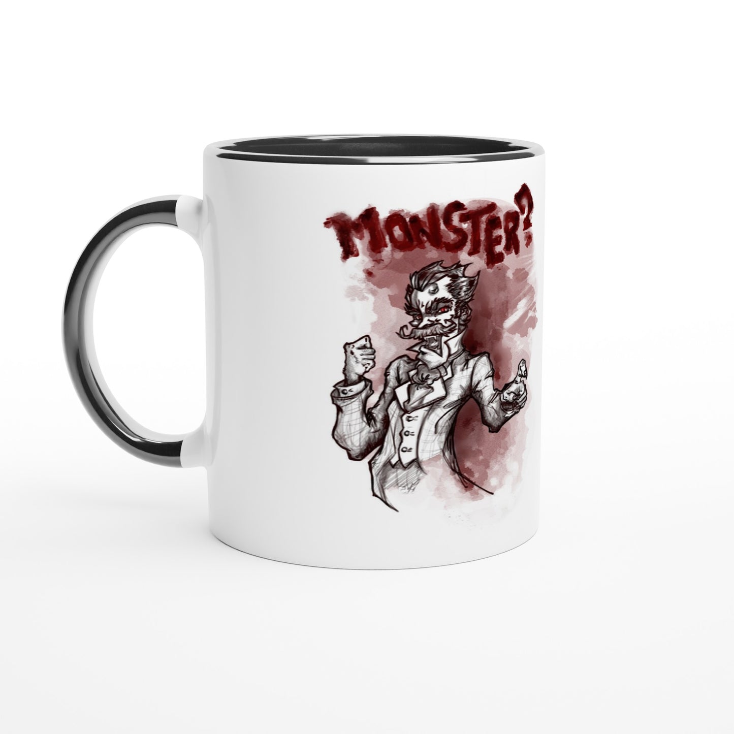 White 11oz Ceramic Mug with Color Inside | "Monsters" Series | Vampire! - Matou Canaille