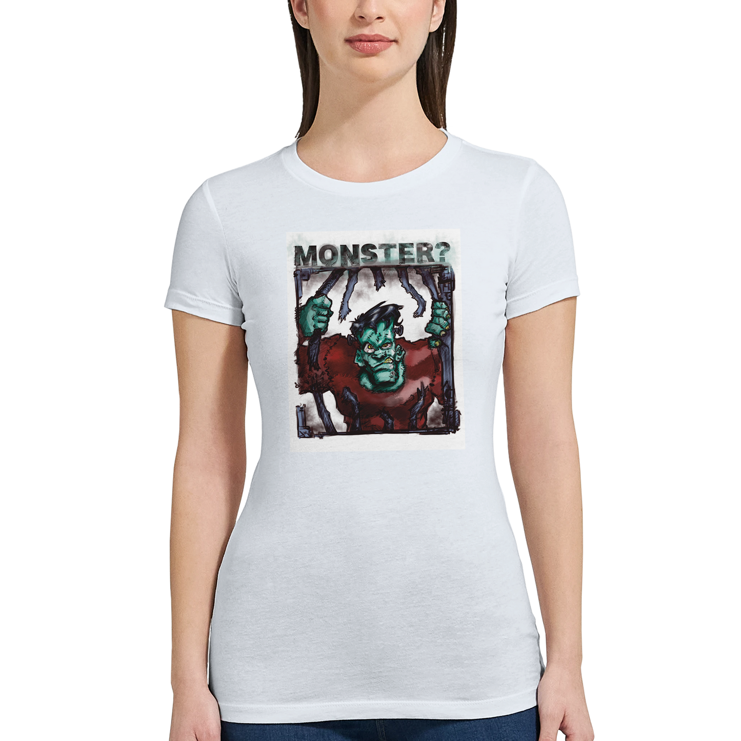 Premium Womens Crewneck T-shirt | "Monsters" Series | Frankenstein! - Matou Canaille