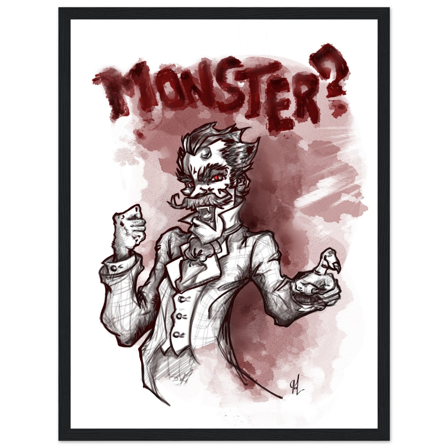 Classic Semi-Glossy Paper Wooden Framed Poster | Monsters Series | Vampire! - Matou Canaille