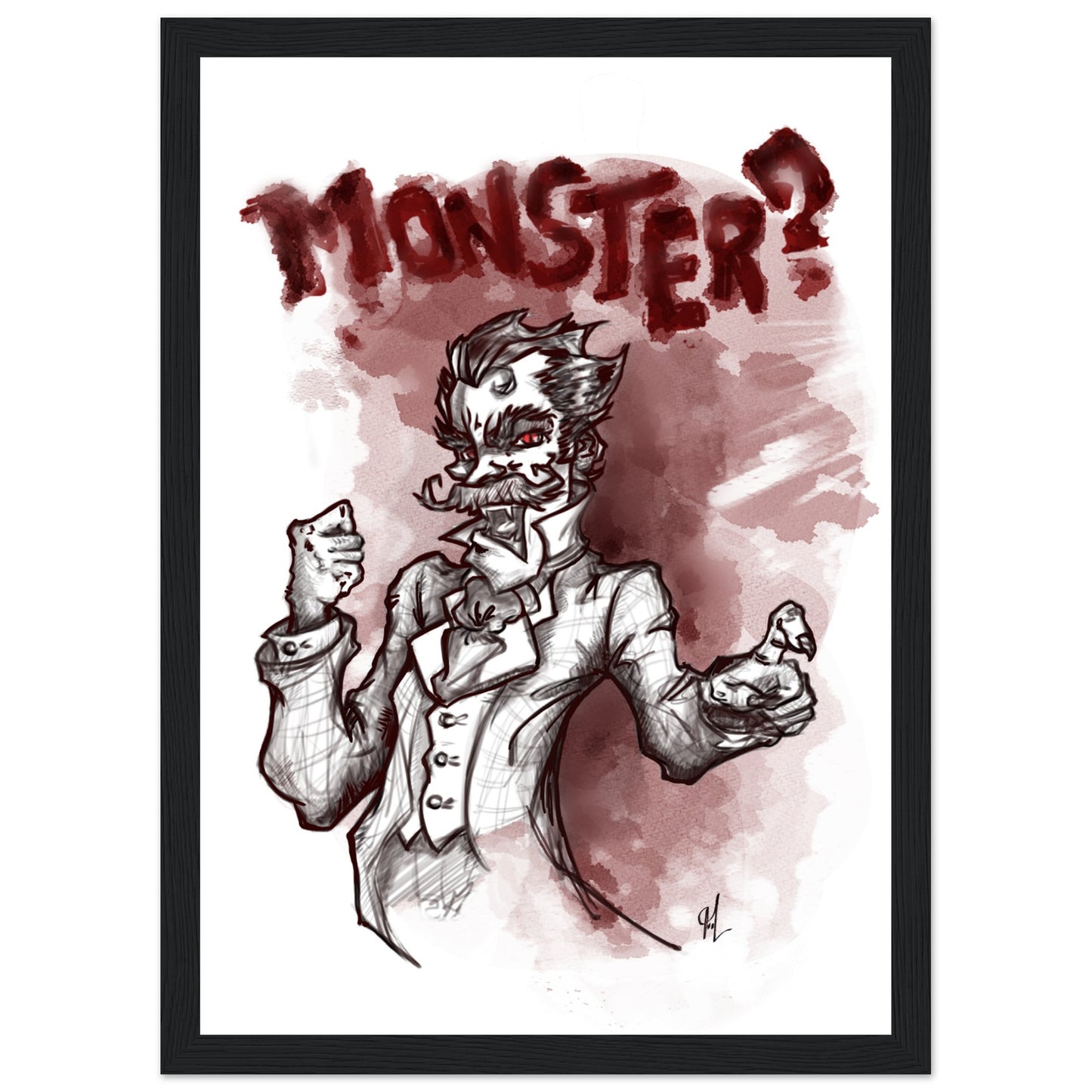 Classic Semi-Glossy Paper Wooden Framed Poster | Monsters Series | Vampire! - Matou Canaille
