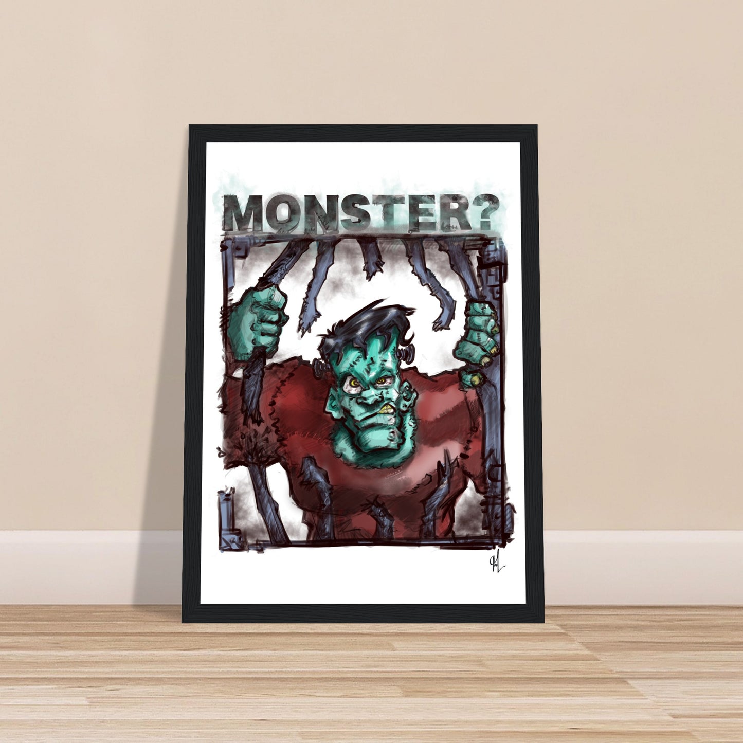 Classic Semi-Glossy Paper Wooden Framed Poster | Monsters Series | Frankenstein! - Matou Canaille