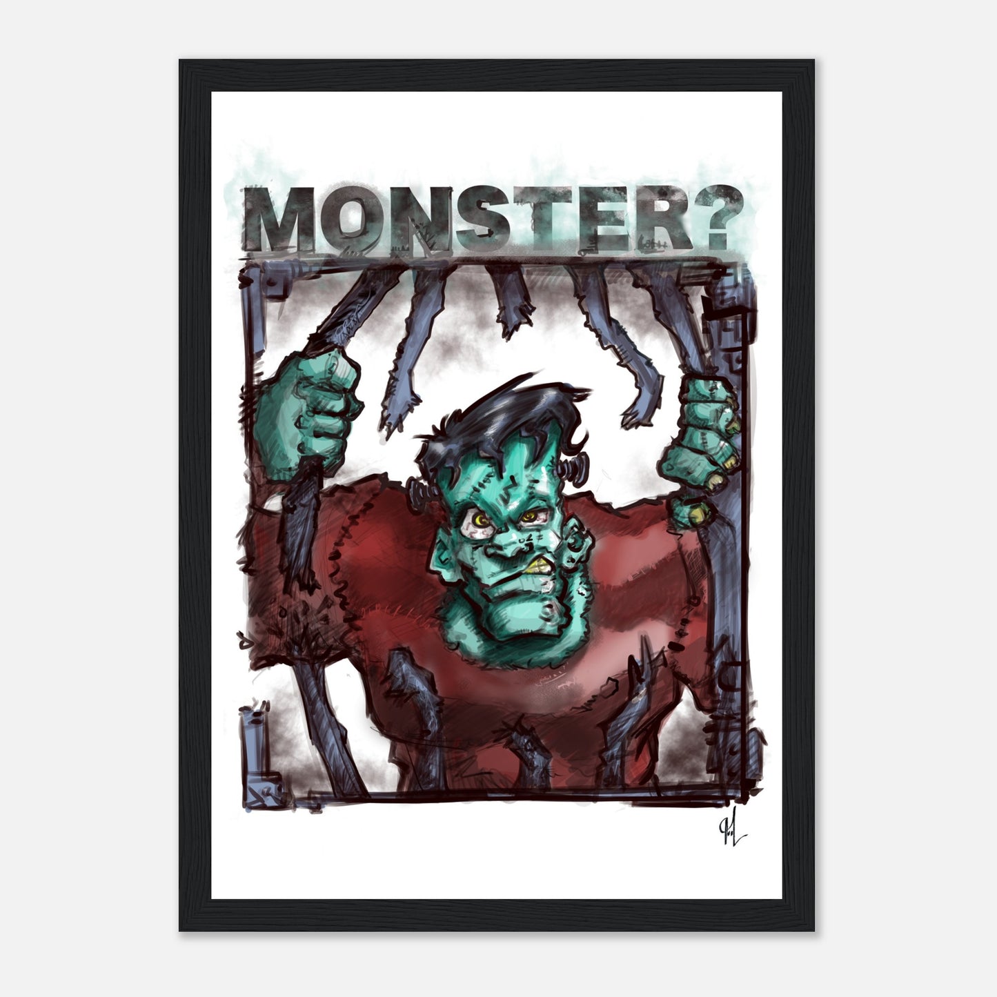 Classic Semi-Glossy Paper Wooden Framed Poster | Monsters Series | Frankenstein! - Matou Canaille